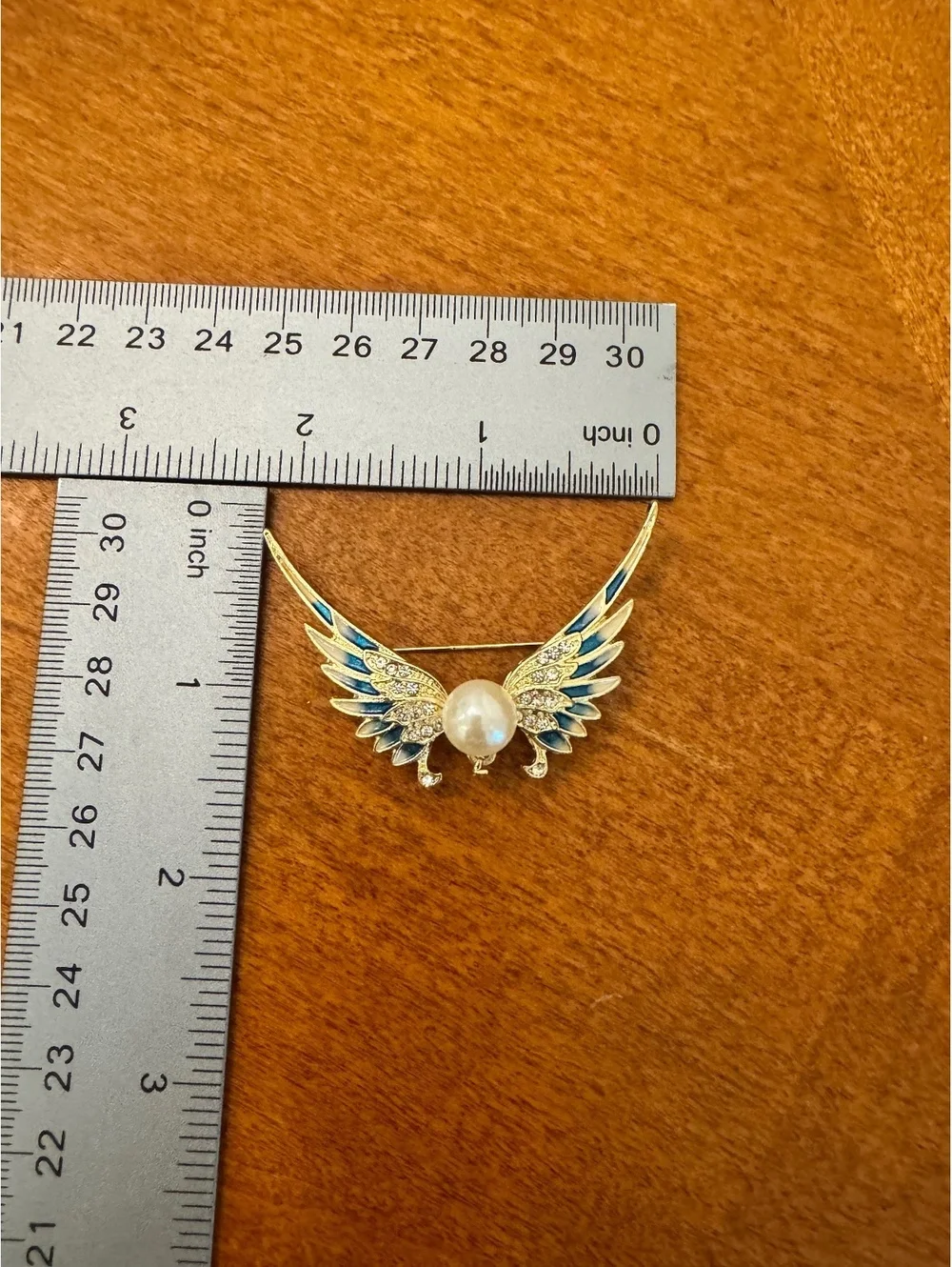 Vintage Bird Brooch with Blue Enamel and Faux Pearl 302